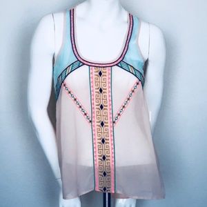 Sheer Pink Embroidered Razor Back Top